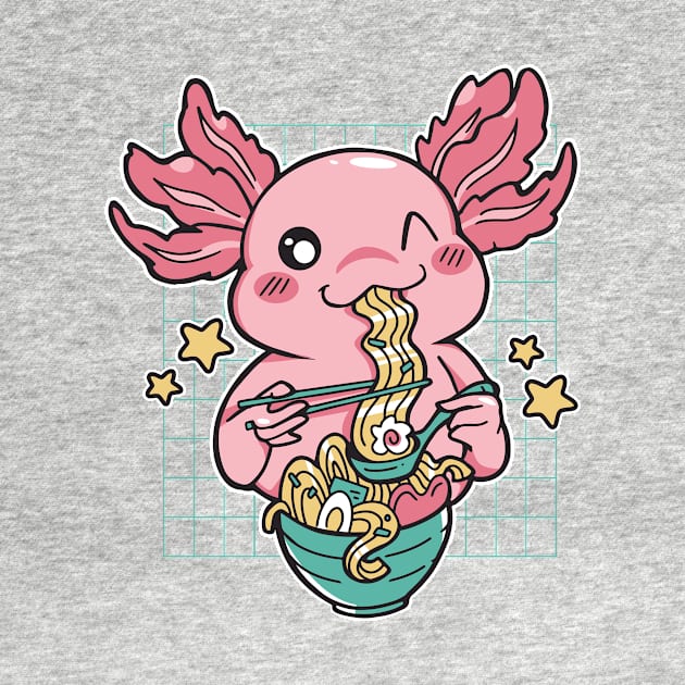 Kawaii Axolotl Eating Ramen // Cute Axolotl Ramen Anime by SLAG_Creative